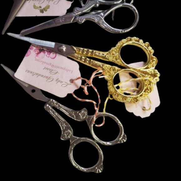 Lot 4 Fancy Needlework Scissors Embroidery Sewing Historical Reenactor Crafts A - Picture 3 of 4